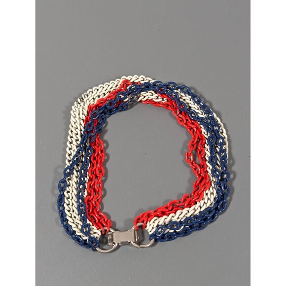 Vintage Red White Blue Multi Chain Bracelet 7" MCM Americana - Picture 6 of 7